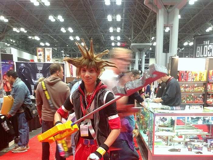 We love video game "Kingdom Hearts." This kid went all out with a Sora-inspired look. By the way, those are clown shoes with zippers attached. Impressive.