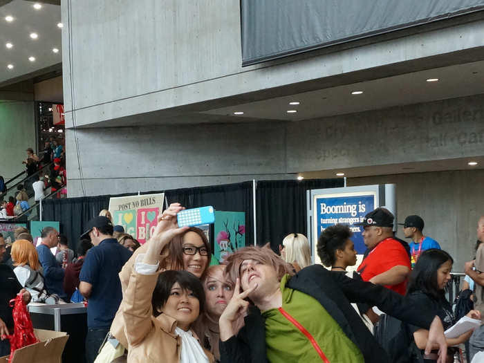 This is how to take a selfie. Nearly every teen we saw was dressed up in this popular "Attack on Titan" Manga costume.