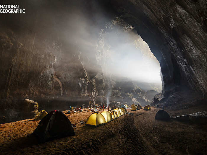 The photographer says of this picture: "After two days of trekking and caving, we reach the first camp inside Hang Son Doong, the world