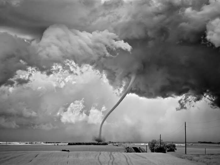 When a tornado starts to die, it begins to "rope out," as seen in this picture. Dobrowner had been trying to capture this picture for years, which he likens to something from The Wizard of Oz.