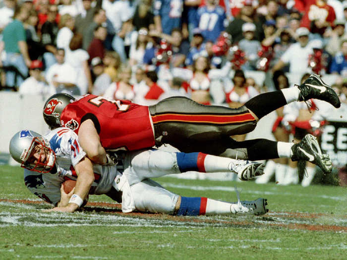 Brad Culpepper (no. 77) was a 275-pound defensive tackle for three different teams and retired after the 2000 season.