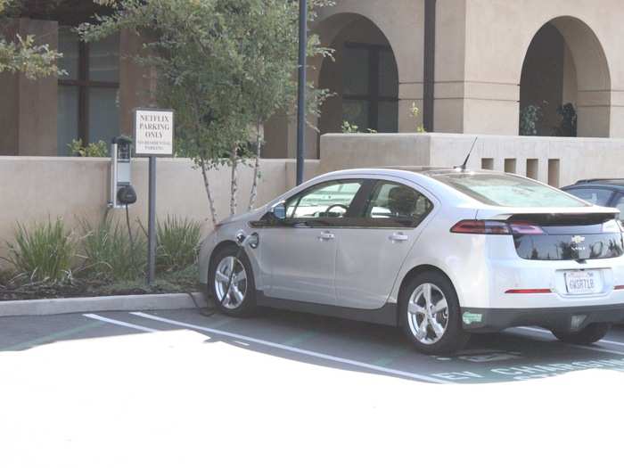 Like any self respecting Bay Area tech company, there are electric car charging stations in the parking lot.