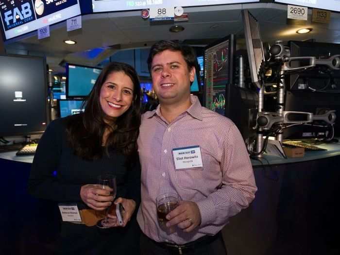 Eliot Horowitz, the co-founder of 10gen, enjoys a drink with another guest.