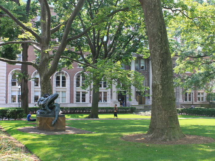 Through the trees is Dodge Hall, Columbia