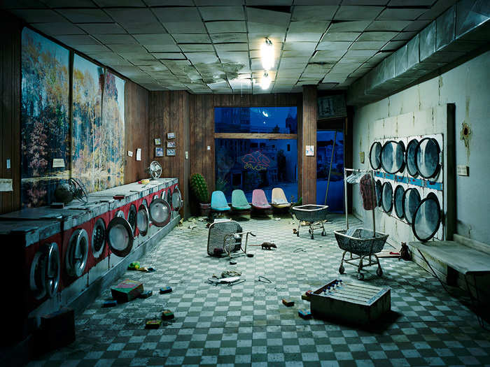 Nix added the rat in this diorama of a laundromat as a nod to their constant presence in New York.