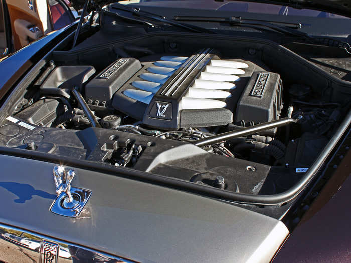 Under the hood is a twin-turbocharged 6.6-liter V12 engine that produces 624 brake horsepower, enough to send all 5,380 pounds of Wraith from 0 to 60 mph in 4.4 seconds.