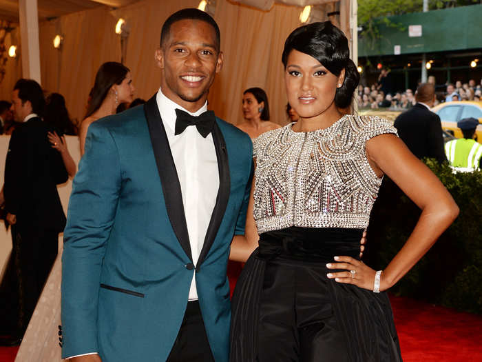 Victor Cruz (#9) is dating Elaina Watley, who is also his business manager.