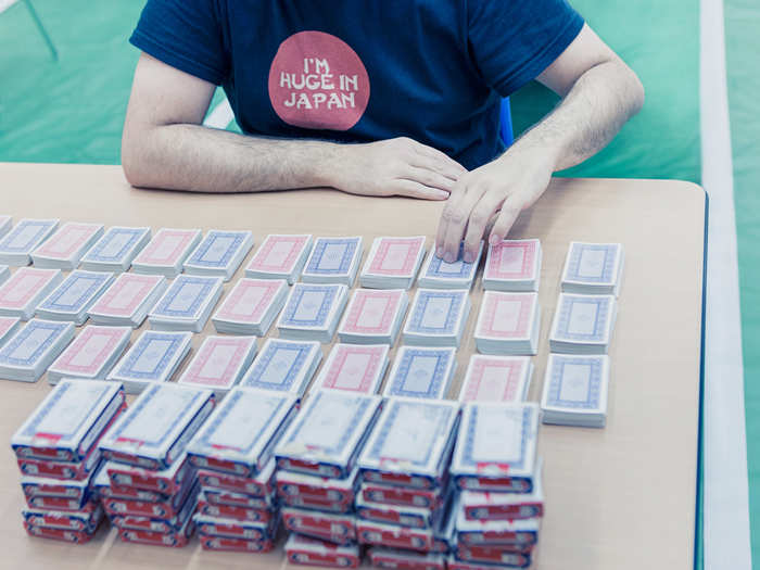 Pridmore attempts to memorize as many card decks as possible. In 2012, Pridmore memorized 598 cards. Johannes Mallow, the eventual Championship winner, memorized 1144 cards.