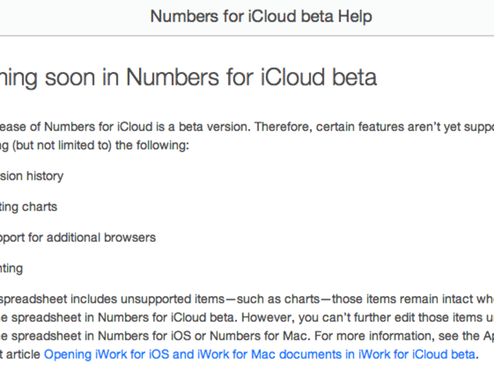 I click on the "Help" button within the Tools menu. Browsing around, I find that Numbers for iCloud doesn