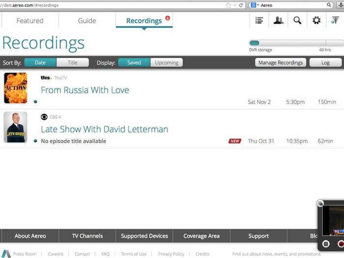 The best thing about Aereo is all the features it offers. Like a DVR.