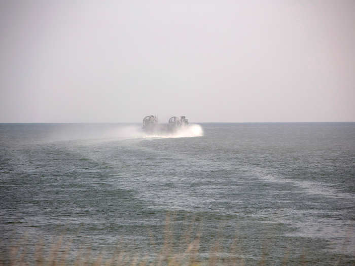 Their hovercraft speeds in carrying 60 tons of material or troops at speeds in excess of 40 mph, straight from the water onto the beach.