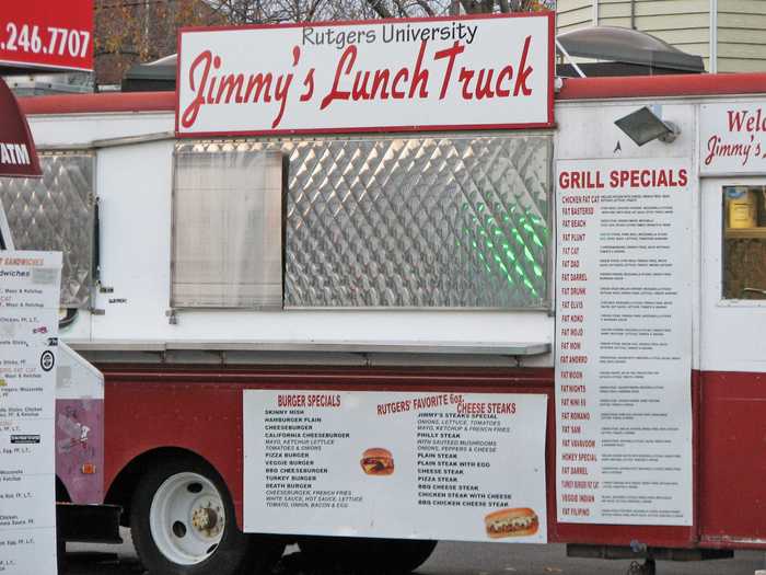 Put your diet on hold for a hot, greasy sandwich from one of the grease trucks at Rutgers, where the french fries go ON the sandwich.