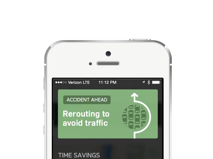 The app will suggest re-routes if the traffic is very bad. It will tell you how much time the alternate route would save, so you can decide if you want to take it or not.