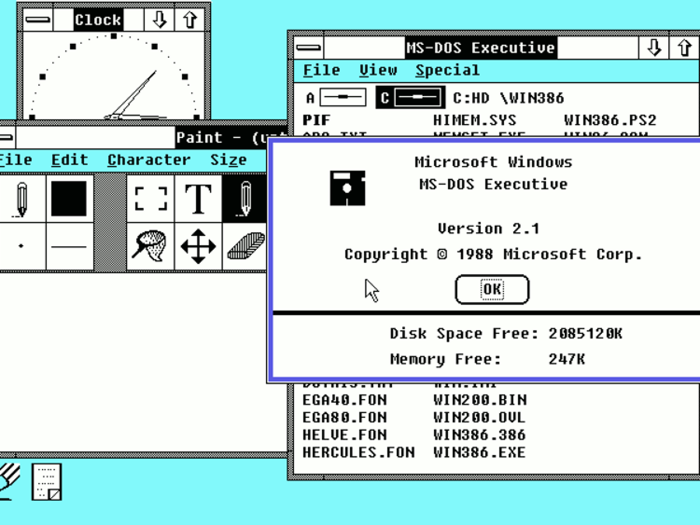 Windows 2.1 was released in May 1988. It came in two versions, each designed to run on a specific model of Intel processor.