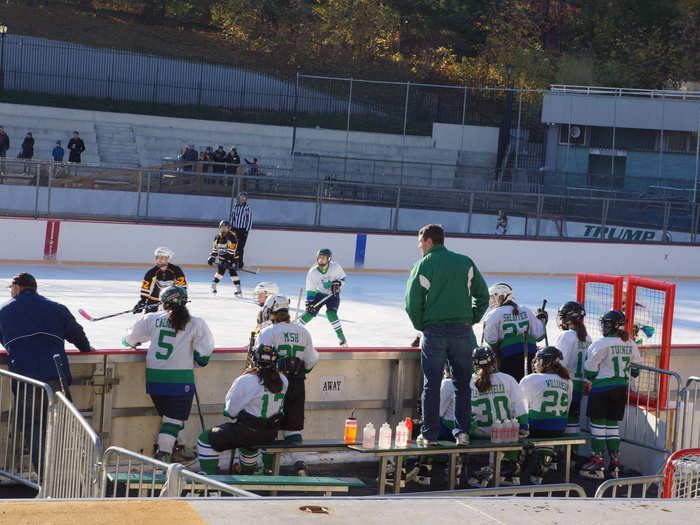 At 9 a.m. on a Sunday morning hockey in November, multiple hockey games are underway.