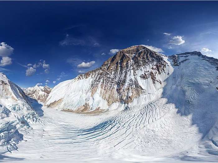 For this panorama of Mount Everest, photographer Ivan Roslyakov traveled to a record height above Everest at 23294 feet.