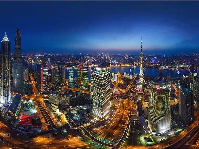 The AirPano photographers typically travel to each destination for a week and take several "photo-flights" to get the shots they need. This is Shanghai, China.