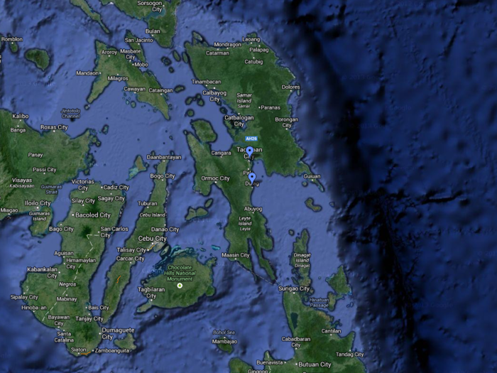 Tacloban City and Dulag are located on the edge of the islands facing the ocean. Tacloban city has more coverage because it