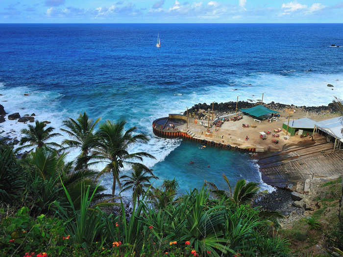 This is what their swimming pool looks like. The boats dock on Pitcairn Island is also a popular place to fish.