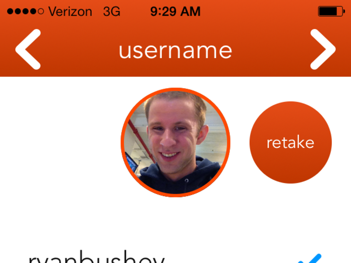 The first step is to take a selfie and create your basic login information.