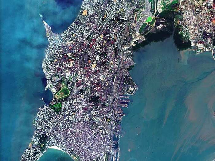 In this image of Mumbai, the Haji Ali mosque, a tomb for Muslim saint Haji and one of Mumbai