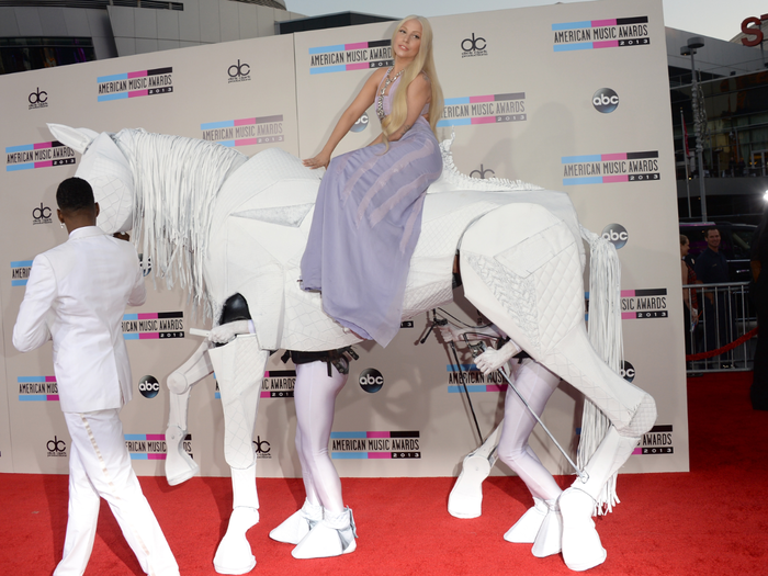 Lady Gaga arrived on a white horse “like Bianca Jagger arriving at Studio 54,” as she described it.