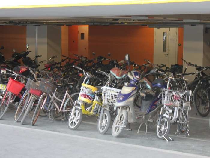 Just like in Silicon Valley, lots of employees come to work on bikes.