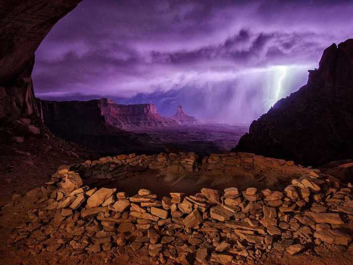 This photograph of a thunderstorm at False Kiva, Utah, was the second-place winner of the 2013 National Geographic Traveler Photo Contest.