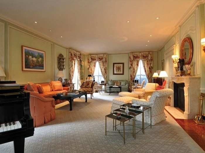 The living room has many elegant details reminiscent of the estate