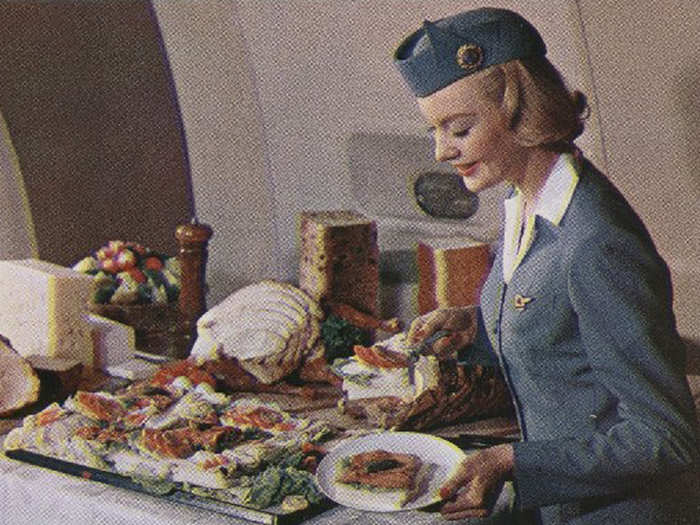 This 1950s PanAm flight had a carving station on it. Like the ones you see at weddings.