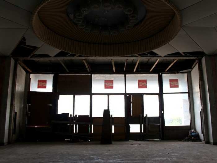 The entrance to the circus, seen from inside the foyer — long since sealed against intruders.