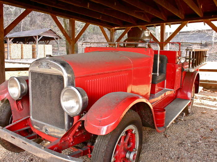 We pass by a few retired fire trucks on our way to the cave spring. James tells us that the distillery has never lost a barrel due to a fire. He doesn