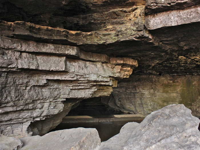 Next stop was the natural spring that provides water for making whiskey. The limestone rock removes iron from the water which can give whiskey an undesirable taste and color.