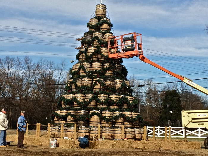 On our way out we see the holiday barrel tree made from 240 barrels. Workers told me it takes about a week to construct and that all the whiskey from the barrels are bottled in Jack Daniel