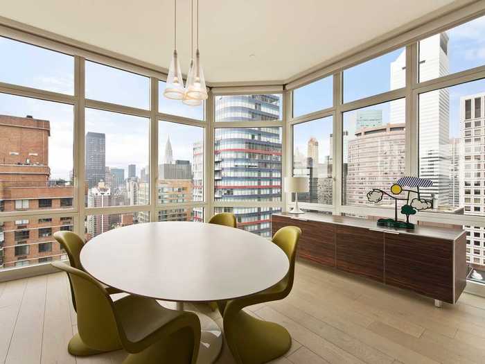 Seen here is the dining area which offers great views of the New York City skyline.