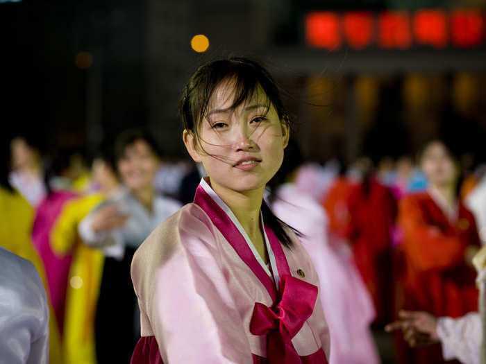 On April 15th, North Koreans celebrate the birthday of Kim Il Sung. More than 100,000 dancers perform on Kim Il Sung square.