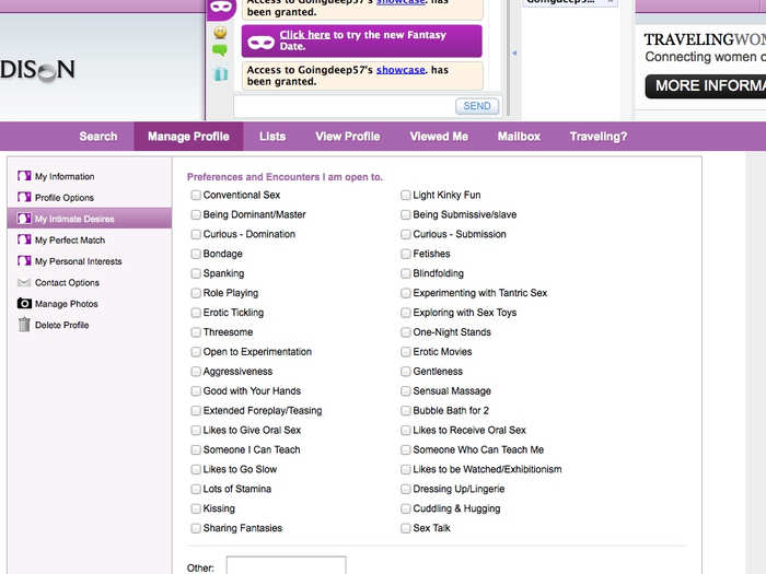 This is where Ashley Madison is different from other dating sites. It asked me to provide a pretty detailed list of my sexual tastes.