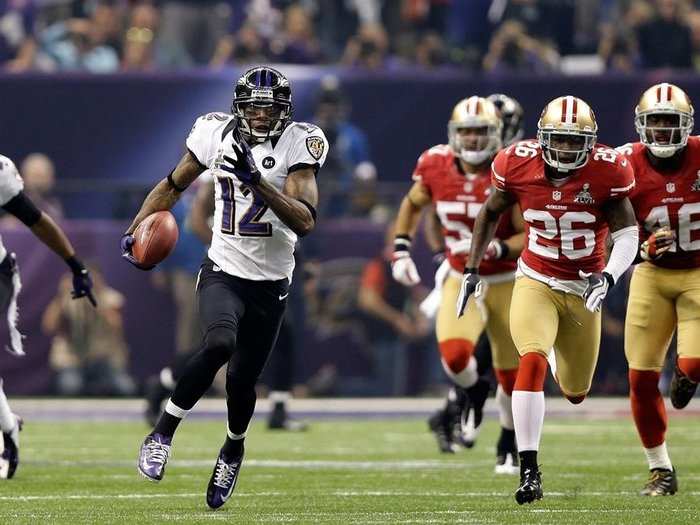 Jacoby Jones was out in front on this 108-yard touchdown run and led the Ravens to victory.