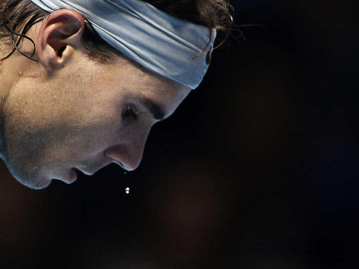 A drop of sweat falls of Rafael Nadal