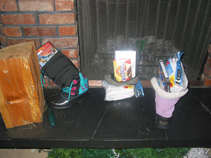 In France, children put their shoes by the fireplace and Pere Noel fills them with presents.