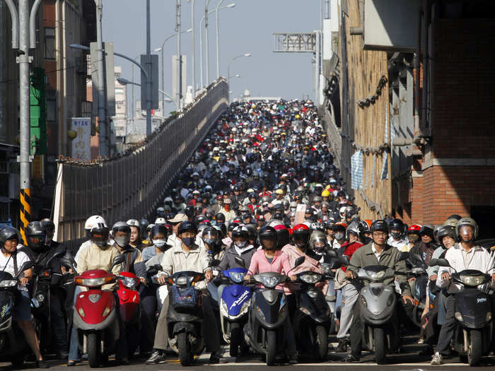 Motorbikes are a popular mode of transportation in Taipei, but riders can create major bottlenecks during rush hour.