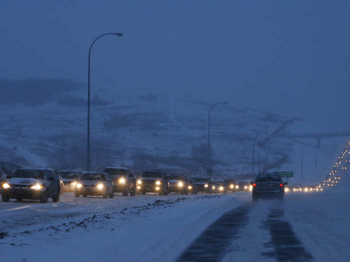 A winter snowstorm brought afternoon traffic to a standstill in Calgary.