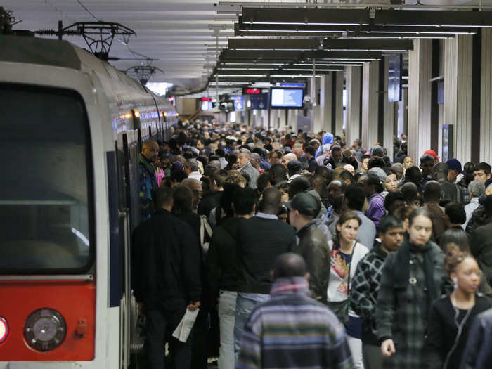 Commuter trains into and out of the city weren