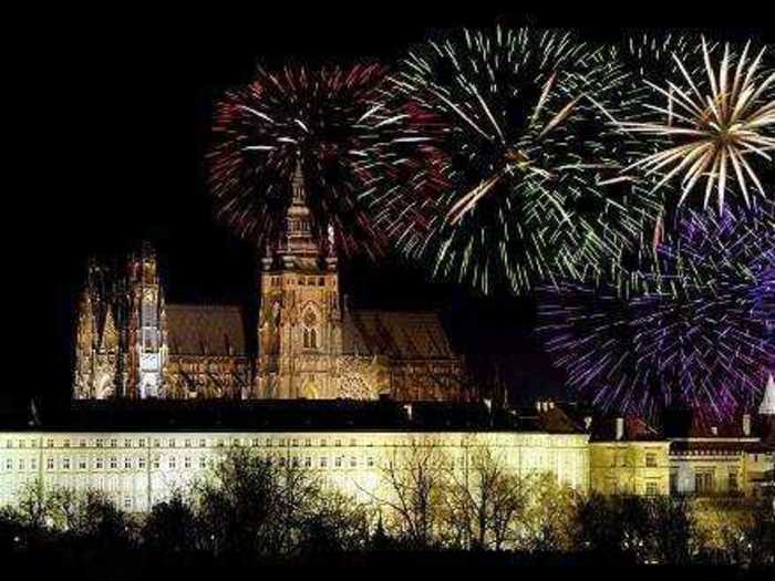 In the Czech Republic, fireworks displays light up the sky.