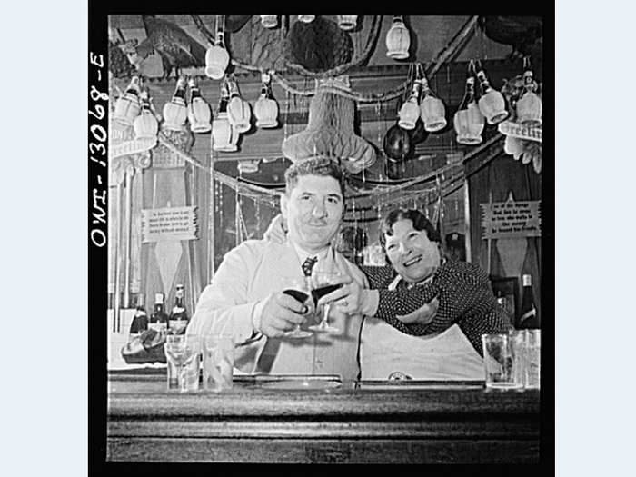 1942: The DiCostanzo family (Mr. and Mrs. DiCostanzo pictured here) owned a restaurant on Mulberry Street in New York City. They held an annual family dinner at their restaurant on New Year