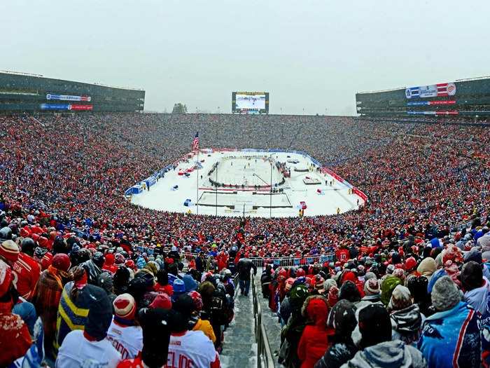 The view from one end shows how tiny the rink is on a football field.