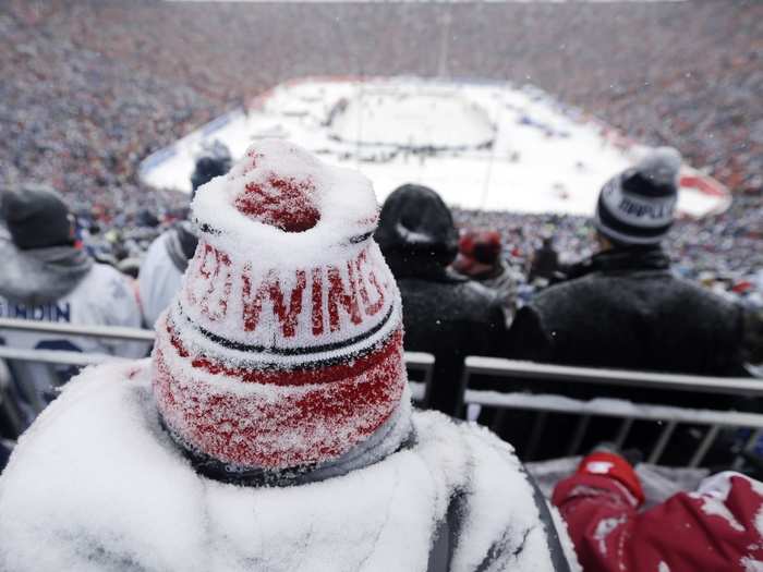 The fans were covered in snow.