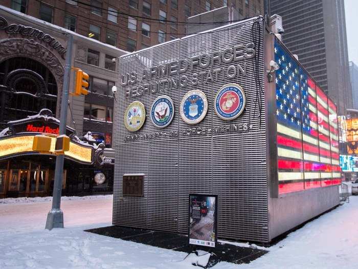 The Armed Forces Recruiting Center was still closed at this hour.