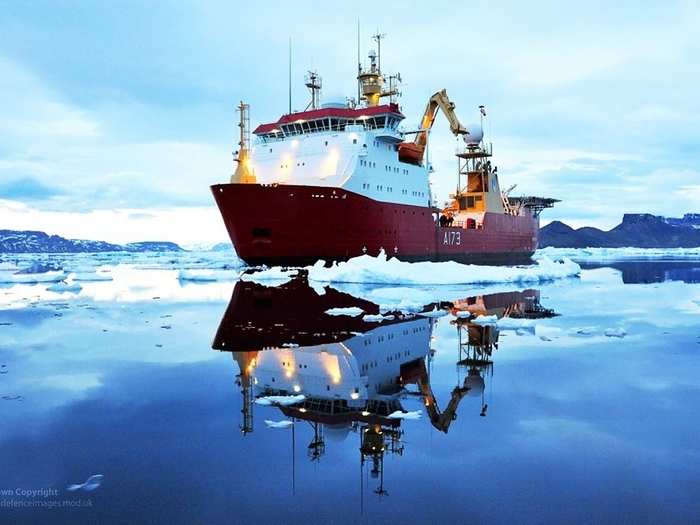 The HMS Protector is a Royal Navy ice patrol ship, built for long Antarctic expeditions.