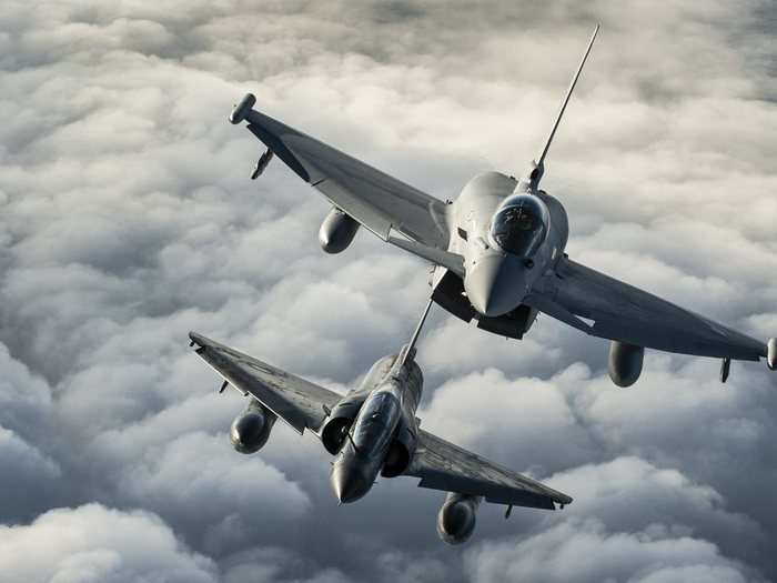 The Royal Air Force consists of 827 aircraft and over 38,000 personnel. The Typhoon, shown here (top), is one of the U.K.